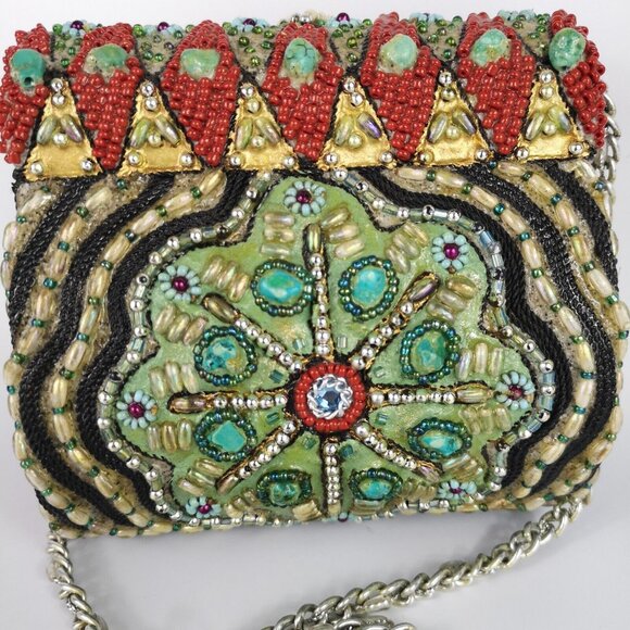 VTG Mary Frances Embellished Beaded Small Shoulder Bag Red Blue Green Silver - Picture 7 of 15